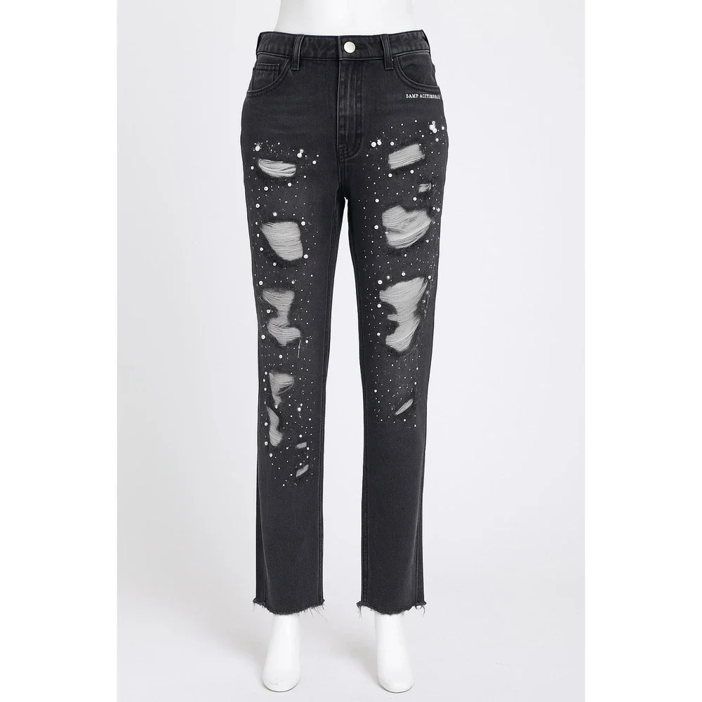 Vocal Dreamer W 34" Y2K Distressed Jeans W Pearl Biker Festival Edgy Concert - Picture 1 of 9